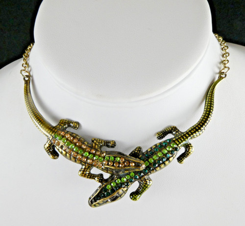 Rhinestone lizard necklace two - necklace,